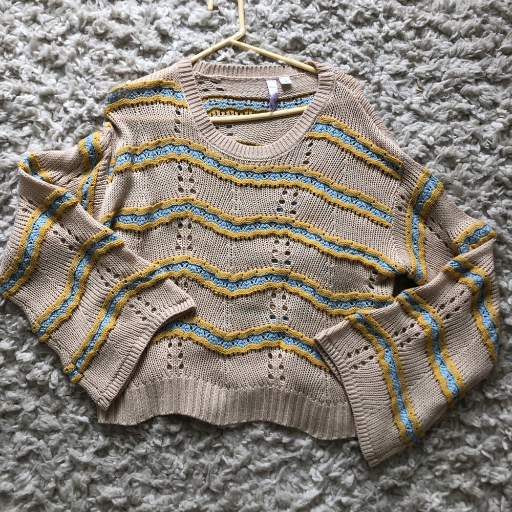 Alya Large Tan Blue and Yellow Sweater